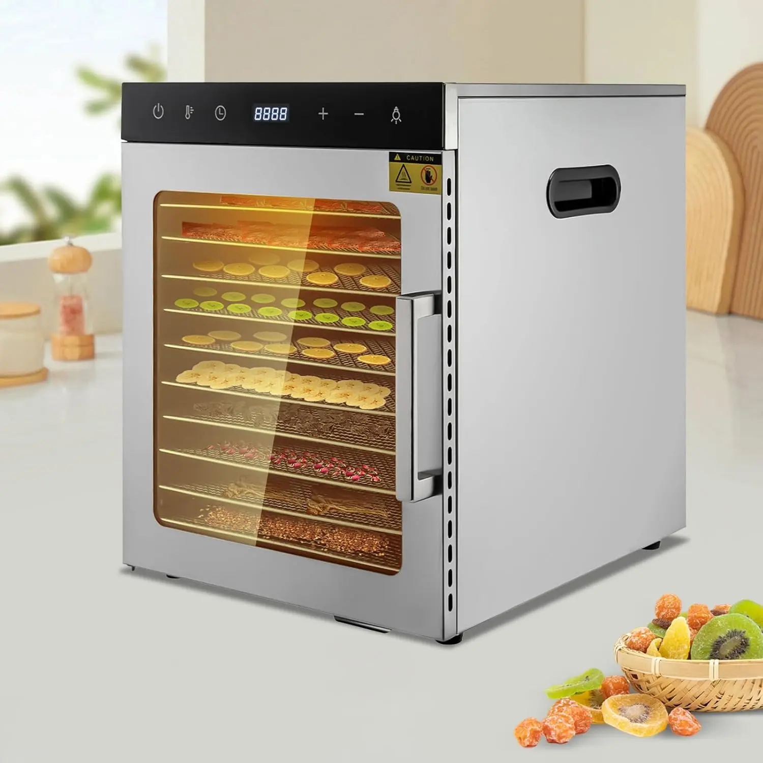 110V 660W Commercial Food Dehydrator 18 Trays Stainless Steel Dehydrator for Food Jerky Veggies Fruits Electric Food Dryer Machine Silver,Temperature and Time Adjustable (18 Trays)