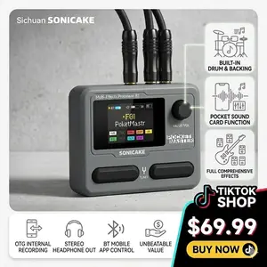 SONICAKE Electric Guitar Multi-Effects Pedal Pocket-Sized Bluetooth Sound Card with Drum Machine & Accompaniment OTG Internal Recording Stereo Headphone Out