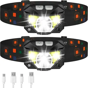 Headlamp,2-Pack Rechargeable,Superlight Flashlight,1200 Lumen Ultra-Light Bright LED Headlight with White and Red Light,Waterproof Motion Sensor,8 Modes for Hiking,Fishing,Camping,Running