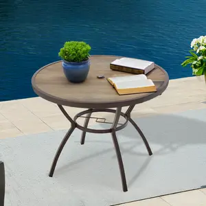 38'' Outdoor Metal Dining Table for 4, All Weather Metal Round Outdoor Dining Table with Adjustable Umbrella Hole, Patio Dining Table for Backyard, Lawn, Garden