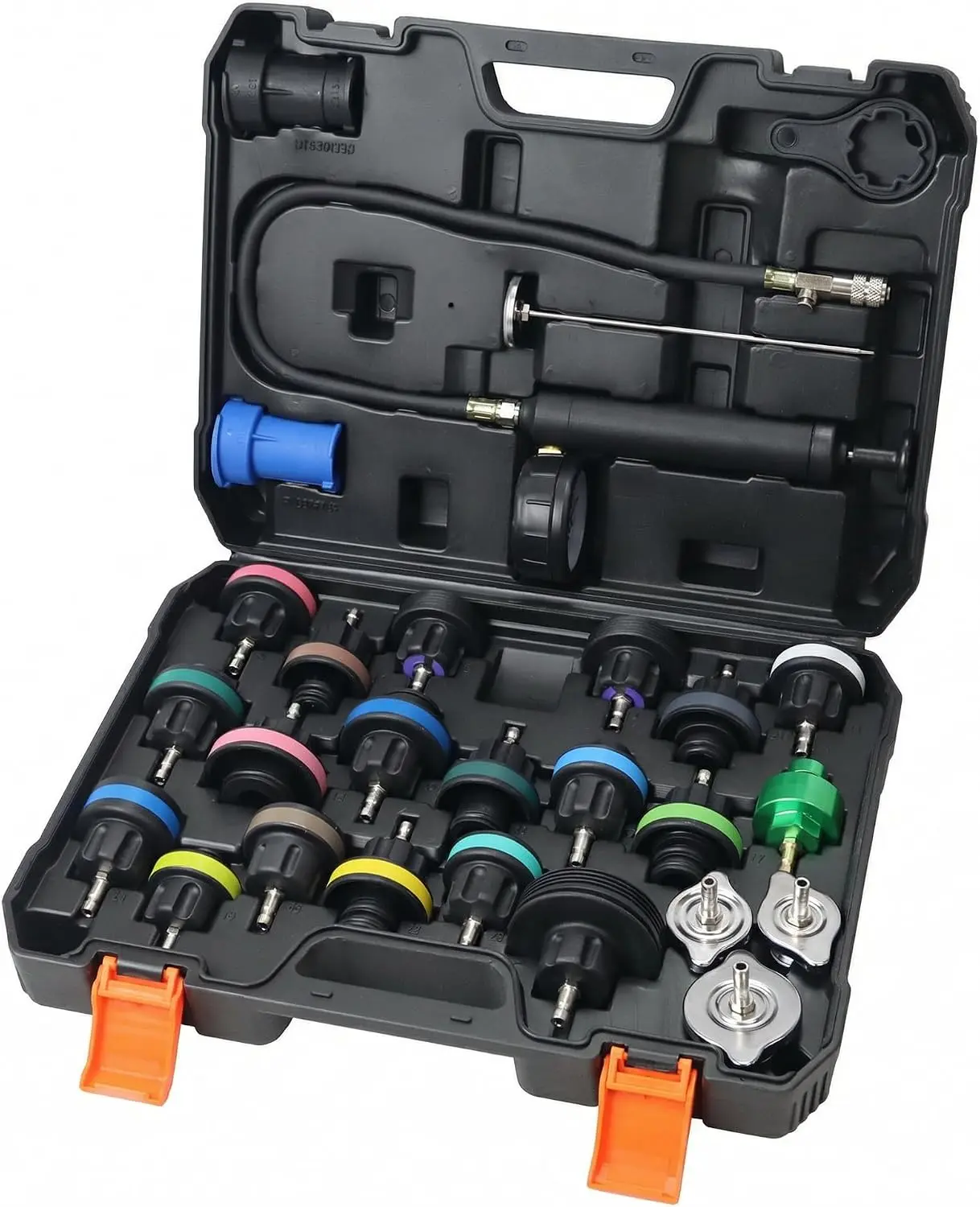 Coolant Pressure Tester Kit – Radiator System Leak Detector & Cooling Test Tool with Tesla, Porsche Adapter (27-Piece) (Nylon)