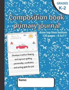 Composition book primary journal draw top lines bottom: Hand writting practice book 8.5x11 with dotted lines and drawing area