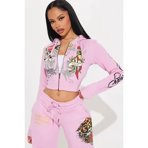 Ed Hardy Tiger Roar Zip Up Hoodie - Pink T
