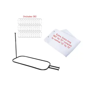 Utopia Alley HP10BK Rustproof Wall Mounted Aluminum Hoop Oval Shower Rod With Ceiling Support for Free Standing Clawfoot Tub, 54 Inch Extra Large Size by 26 Inch, Matt Black + White Shower Curtain 180x70 inch