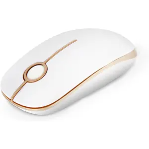L-HUP003  Wireless Mouse, 2.4G Slim Portable Computer Laptop Mouse with Nano Receiver Quiet Silent Optical Mice for Notebook, PC, Laptop, Computer-White and Gold