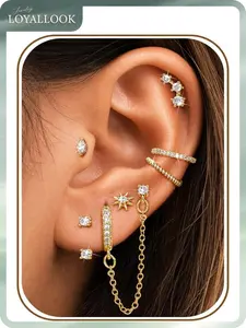 LOYALLOOK 14K Gold Plated Earrings for Women Hypoallergenic - Surgical Stainless Steel Stud Hoop Earring Stacks Dainty Dangle Chain Cartilage Earring Sets for Multiple Piercing Trendy Jewelry