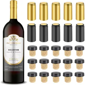 Sealer for  Bottles - 50 count  Bottle Resealer Kit for Cruise with PVC Heat Shrink Capsules, T-Shape  Bottle Cork Stopper with Black Plastic Top for Making Cellars and  Use