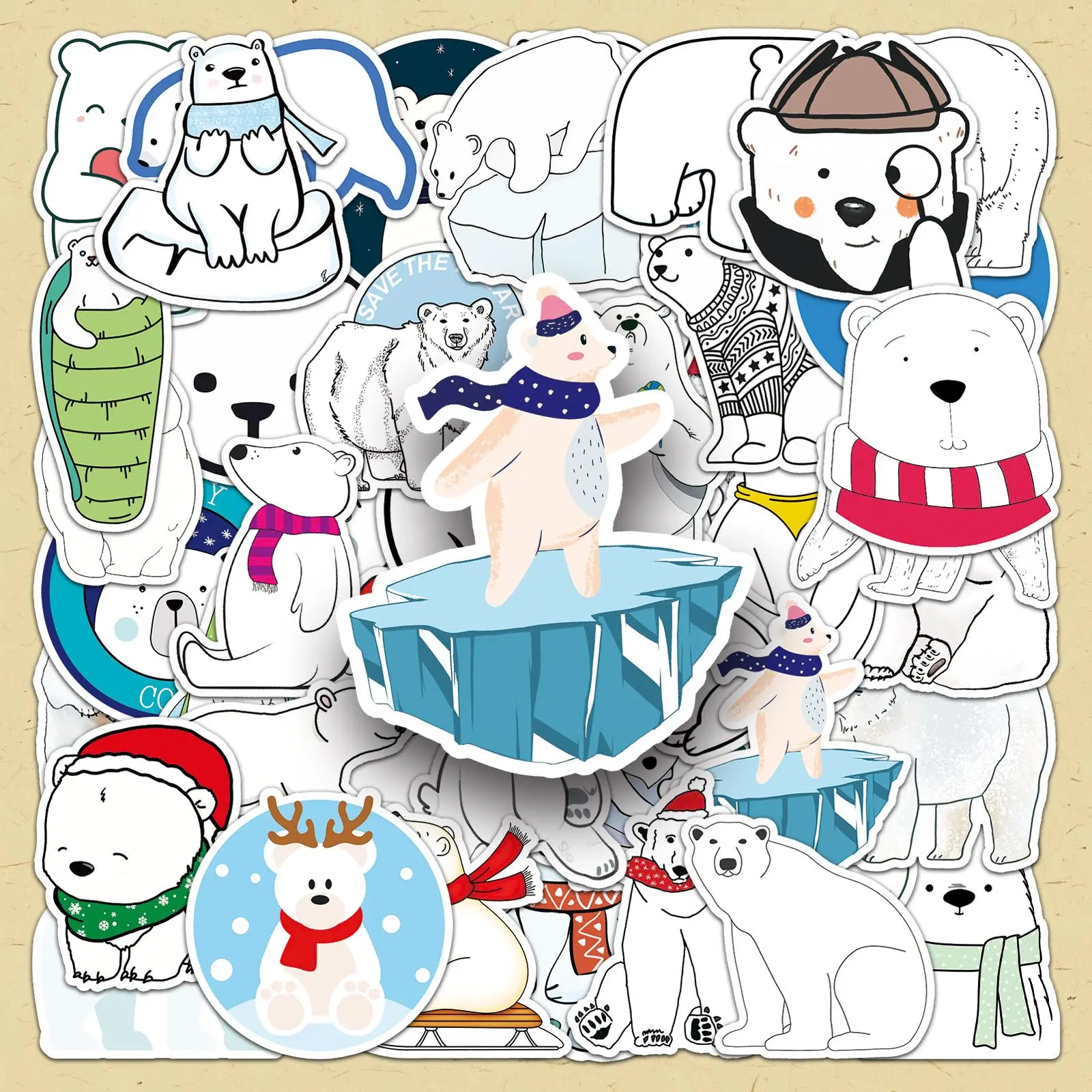 Cartoon Polar Bear Pattern Sticker, 100pcs/set Cute Animal Decorative Sticker, DIY Decorative Sticker for Scrapbooking & Journal Making