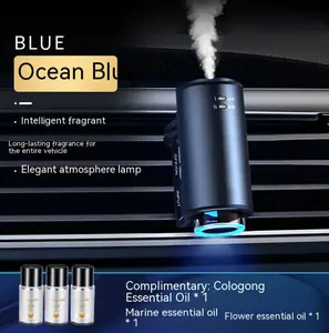Smart Car Aroma Diffuser Ocean Blue Edition with Gulong Ocean Flower Essential Oil ABS Aviation Alloy Clip On Design for Long Lasting Fragrance and Sterilization Starry Sky Projection 50ml Perfume Volume