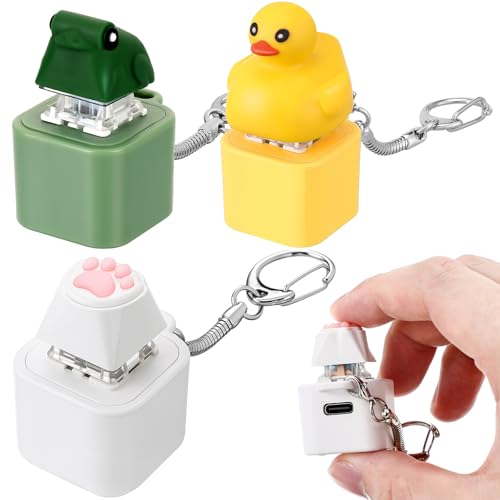 Frog Croaking Keychain, Lizard, Cat, Duck Realistic Sound Fidget – Rechargeable LED Light, Mechanical Keyboard Fidget Cute Axolotl Animal with Hand Wrist Strap Rope Durable ABS Build for Student &Adults Stress Relief