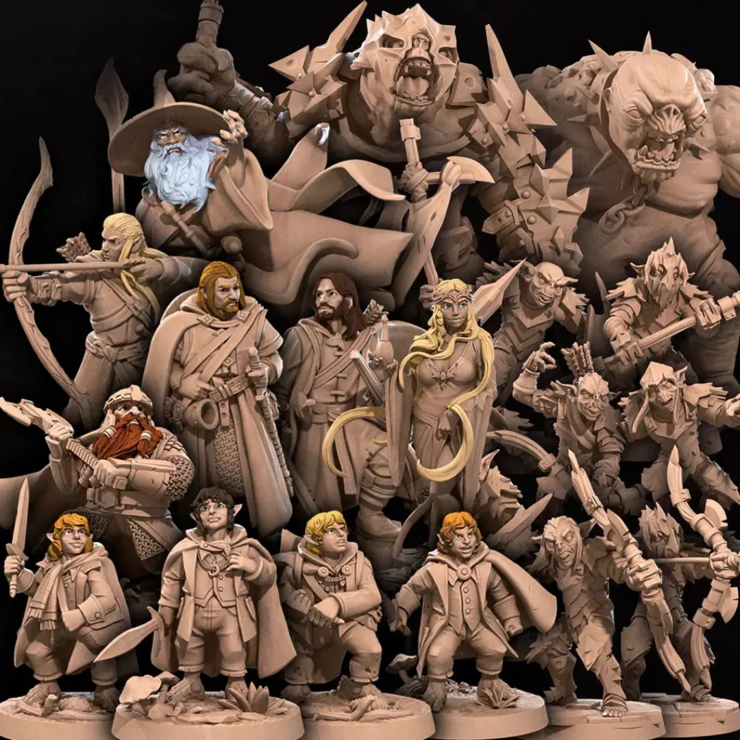 Bullet Rings PT.1 Full Set 3D Printed RPG Miniatures D&D Minis Wargames  with Halfling Explorers Human Ranger Elf Dwarf Wizard Miniature Figures