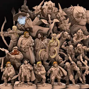 Bullet Rings PT.1 Full Set 3D Printed RPG Miniatures D&D Minis Wargames  with Halfling Explorers Human Ranger Elf Dwarf Wizard Miniature Figures