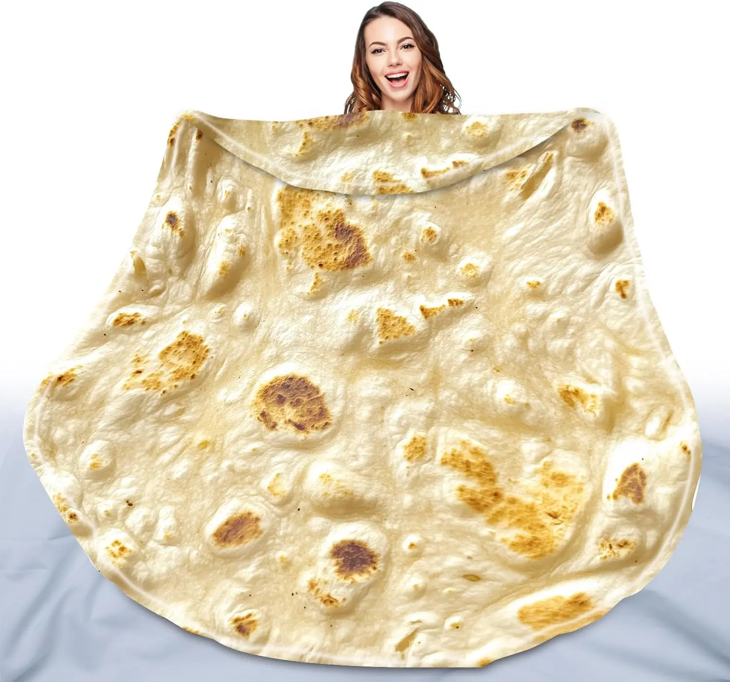 Burritos Tortilla Throw Blanket for Adult and , 2.0 Double Sided Giant  Blankets, Funny Tortilla Gifts, 60" Novelty Round Wrap Blanket, 300 GSM Warm Soft Flannel Taco Blanket, Yellow