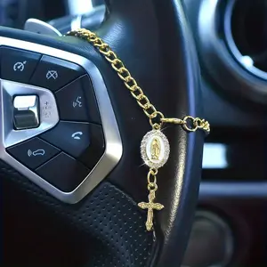 1pc Steering Wheel Decor, 15cm Adjustable Length, Minimalist, Cute, Creative Rosary Bead Car Pendant Accessory, Unique Fashion Car Hanging Decoration