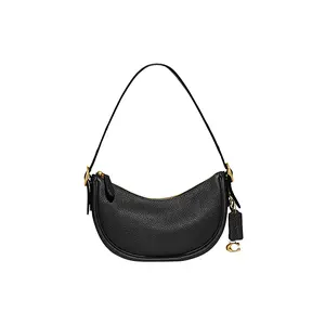 COACH Luna 27 Solid Zip-Top Crossbody Bag with Interior Snap Closure in Genuine Leather for Women, Black