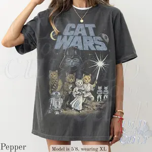 Cat Wars Vintage 90s Graphic Shirt, Retro Space Cat Comfort Colors® Tee, Funny Cat Warrior Shirt, Cat Lovers Gift, Sci-fi Top