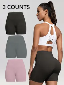 Women's Solid Color Criss Cross Backless Crotchless Shorts, Casual Comfy Breathable High Stretch Yoga Shorts, Ladies Bottoms for All Seasons, Athleisure Shorts, Athletic Wear Shorts
