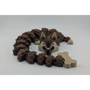German Shepherd Inspired Flexi Dragon – Articulated Brown & Tan Fidget Toy with Dog Bone Tail