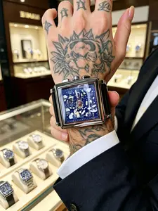 Large Square Watch, Elegant Artistic Design, Genuine Leather Strap, Quartz Movement, Precise Timekeeping, Perfect for All Occasions, Gift Box Included