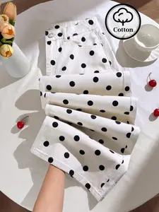 2026 New Vintage Polka Dot Print Straight Leg Jeans for Women, Loose Fit Mid Waist Long Pants, Fashionable Summer Fall Wear