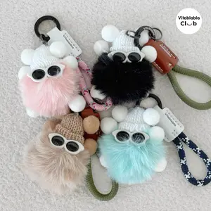 Vitablabla Club Fluffy Leather Handmade Bag Charm with Adorable Pom-Pom and Sunglasses Accessory (Blind Box)