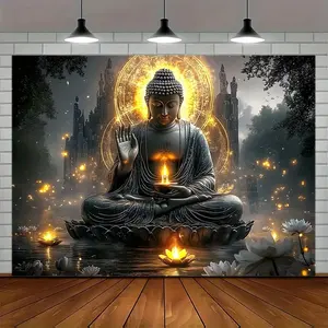 1PC,2D Flat Buddha Zen Background Cloth, Religious - themed Photography Backdrop, Festival Event Decoration Backdrop, Buddhist Culture Atmosphere - creating Backdrop, Indoor and Outdoor Shooting Dec