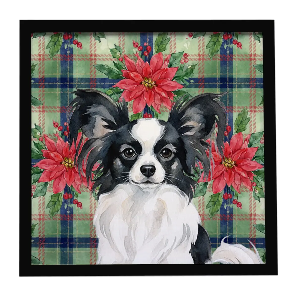Carolines Treasures WDK8741MFP88 8x8 in. Artistic Black & White Papillon Christmas Poinsettias Framed Metal Print, Hanging Wall Home Decor Artwork with Flowers, Included Hanger, Ideal Gift