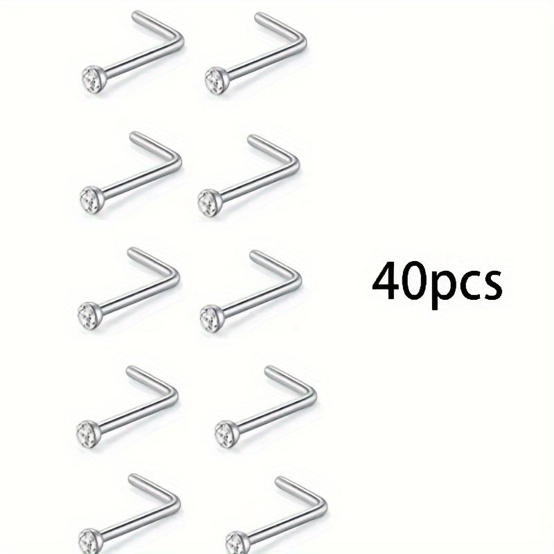 [40pcs Classic Stainless Steel Stud] 40pcs Bohemian Colorful Zirconia Exquisite Shiny Stainless Steel Nose Stud Body Piercing Jewelry Set Vacation Travel Beach Body Piercing Jewelry