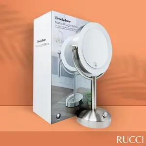 M324105 - 1X/10X Magnifying Double-Sided Lighted AC Plug-In Chrome Tabletop Mirror