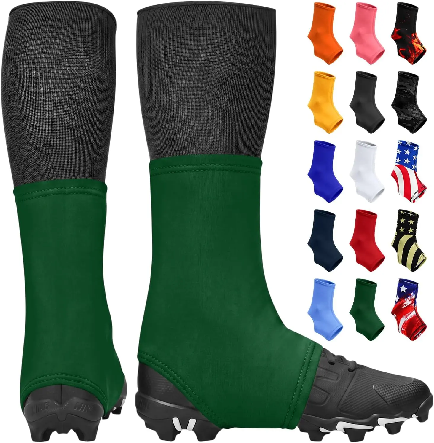 Exxact Sports Men's Football Spats - Solid White Polyester-Spandex Cleat Covers, Flexible, Machine Washable Football Accessories (Green)