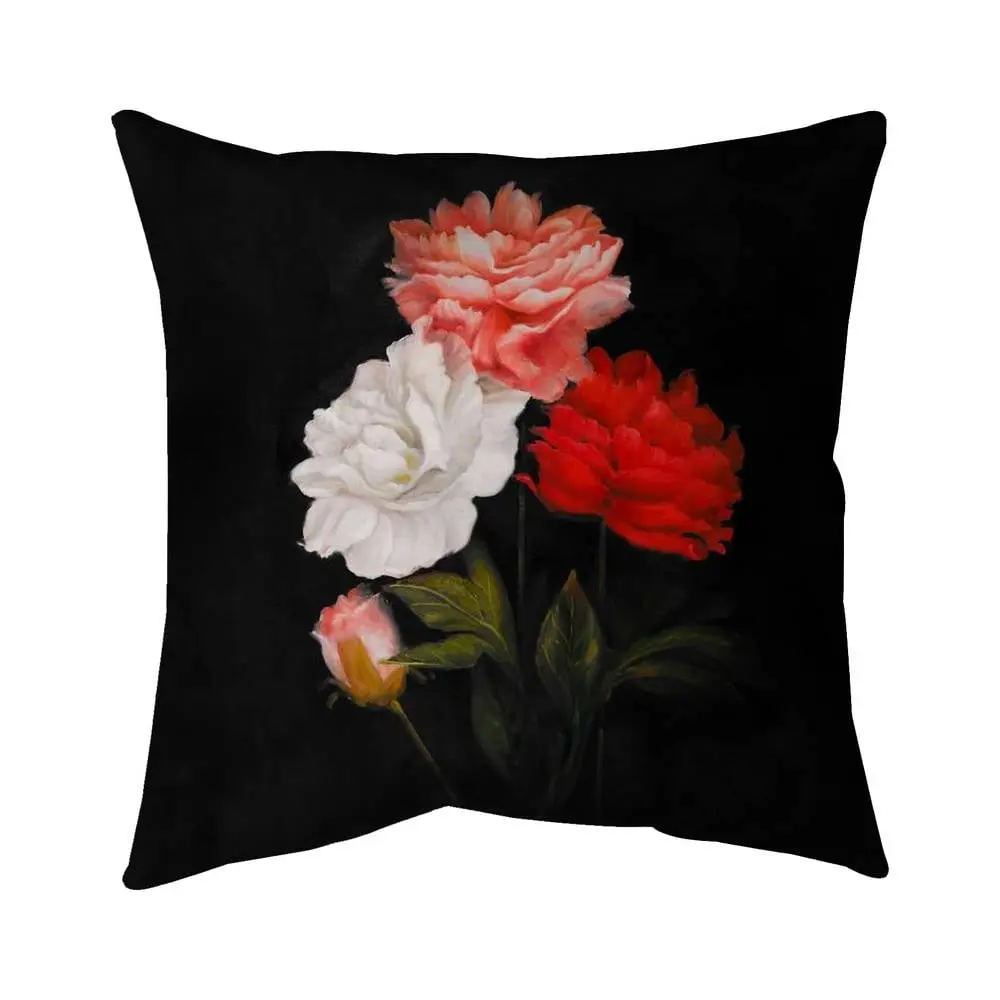 360 Stand 16x16 in. Small Roses Print Pillow - Small Bundle, Botanical Art, Romantic Look, Black Floral, Polyester Fill, Home Decor Textile Accent, Botanical Standard Pillows