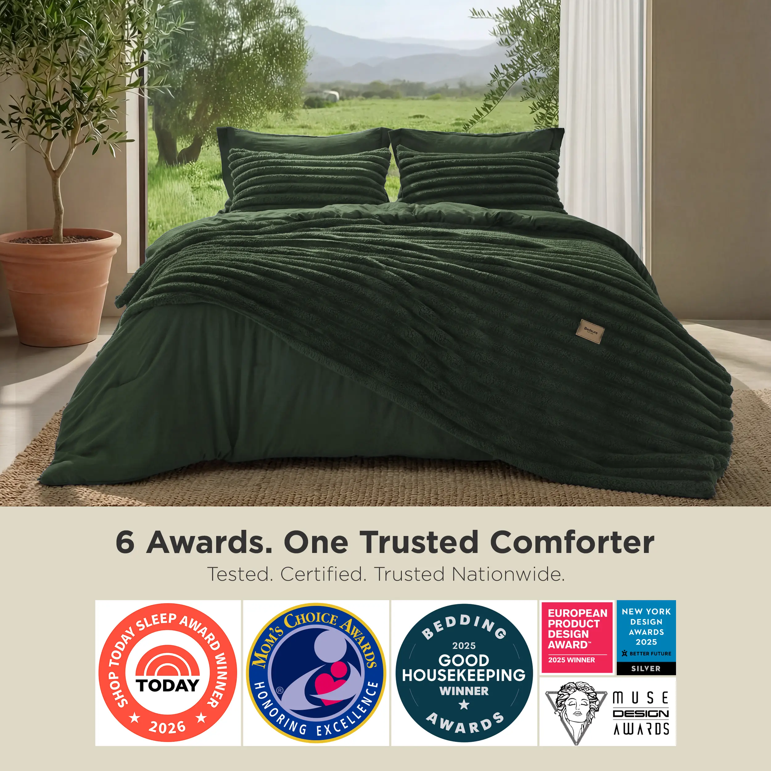 【Summer Sale Deals】Bedsure 6 Pieces Gentlesoft 2-in-1 Comforter Set and Detachable Fluffy Blanket,  All Season , SnapTech Design for Space Saving