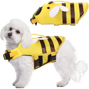 Dog Life Jacket Dog Life Vest for Swimming Boating Cute Bee Design with Rescue Handle Adjustable High Flotation Pet Lifesaver Swimsuit for Small Medium Large Puppy Water Safety (Small)