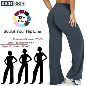 RICH BRIA Women‘s Casual Pants - High Waisted Loose-Fitting Wide Leg Yoga Pants - Comfortable & Elastic Soft Pants with Stretchy Material - Straight Leg Hem