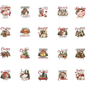 Christmas UV DTF Stickers - 80 Pcs Christmas Farm Animals Uvdtf Decals for Motel Keychain Xmas Highland Cow Horse UV DTF Wraps Sticker Waterproof Hotel Keychain Transfers Stickers