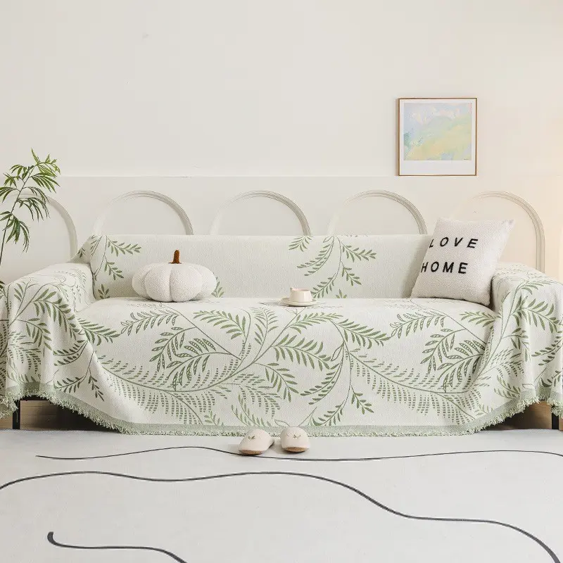 【SlumberHome】 Plant Leaf Pattern Sofa Cover 1 Piece Modern Chenille Sofa Protector for Home Living Room Sofa Decoration Supplies Waterproof Polyester Cushions Stretch Chair Slipcover Weather Resistant Cushions couch cover for sofa
