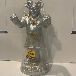 Mexican Silver 8” inch mamón Statue with Gold Accents and Coins Base Handcrafted in Mexico