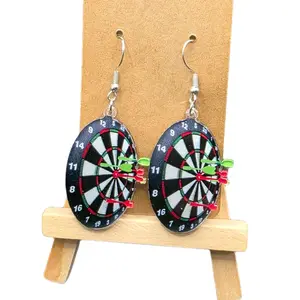 2D Dartboard Earrings - Unique Oval Design with Red & Green Accents for Sports Fans