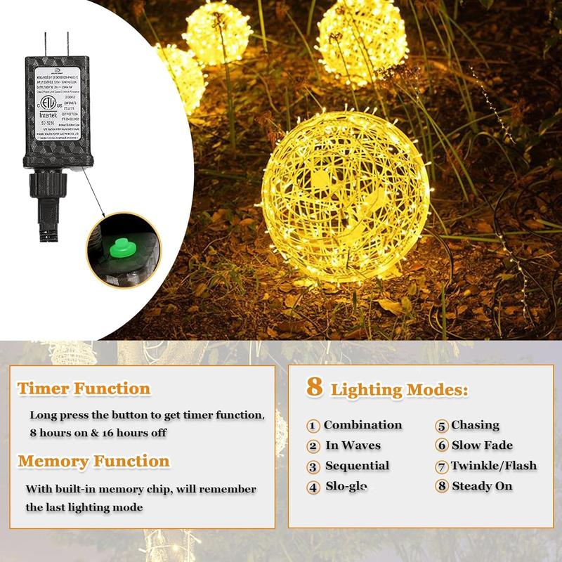 Outdoor Christmas Balls Lights Tree Lights Waterproof, 4 Pack 7.87" LED Hanging Globe Sphere Lights with 8 Lighting Modes Memory Timer Plug for Party Wedding Xmas Porch Patio Garden Yard Decorations