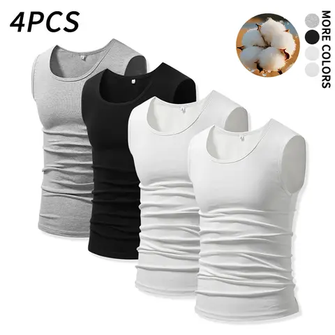SPEEALER Menswear 4-Pcs Men's 100% Cotton Slim-Fitting Fitted Tank Tops, Casual Sleeveless Clothes, Non-Tight Layering or Solo Wear Summer Casual Wear Vest