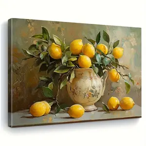 Elegant Lemon Picture Frame Canvas Art Print |    Classic floral still life painting, high-definition canvas decorative painting 11.8* 15.7inch (30* 40cm ) with wooden frame -- modern home decoration, can be directly hung in the living room or bedroom