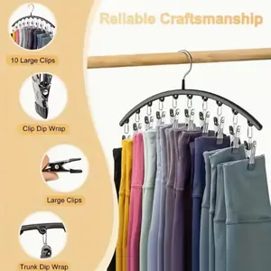 Stainless Steel Windproof Multifunctional Clothes Hanger with Multi Clips, Balcony Sock Underwear Drying Rack, Non-Slip Mark-Free Hanging Clip, Universal for Home Dorm Bathroom Car, Small Items Drying & Storage Tool