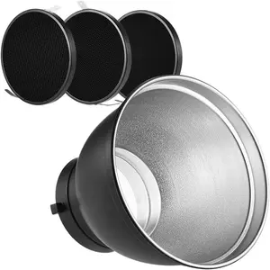 4pcs 7" Standard Reflector Diffuser Lamp Shade Dish with 10° 30° 50°/20° 40° 60° Honeycomb Grid for Bowens Mount Studio Strobe Flash Light Speedlite