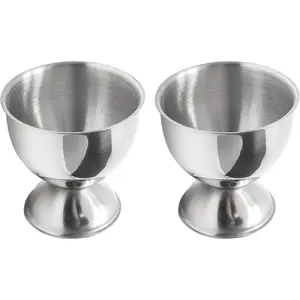 2pcs Silver Egg Cups Stainless Steel Egg Holder Soft Boiled & Hard Boiled Egg Tray Kitchen Gadgets Tools 46mm x 48mm Small Egg Cup