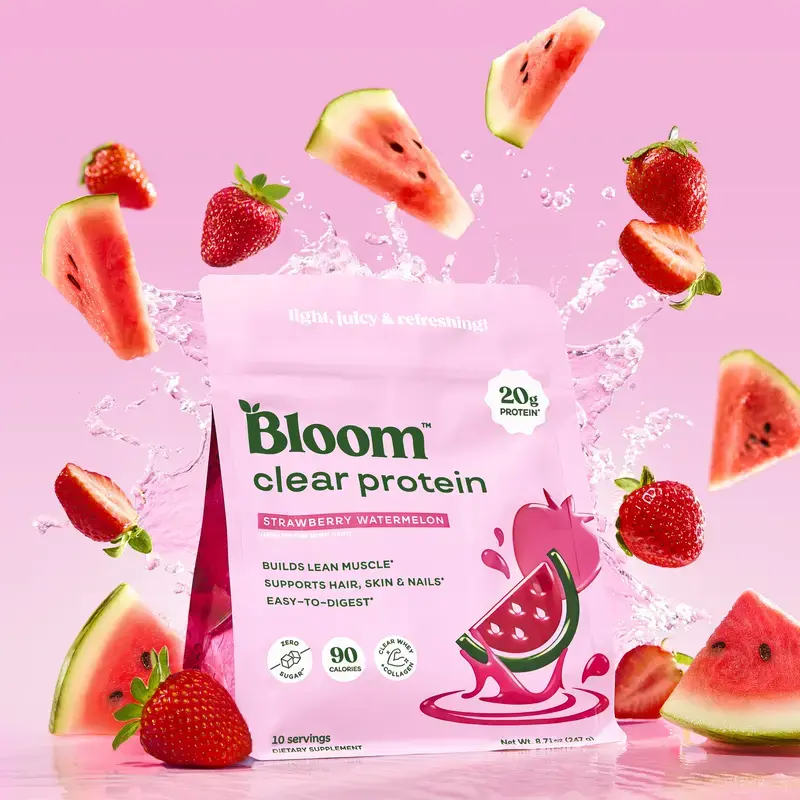 Bloom Nutrition Clear Protein - Clear Whey + Collagen Protein Blend | 20g Protein, 90 Calories, 0g Sugar, Light & Refreshing Fruity Drink | Protein for Women *contains dairy