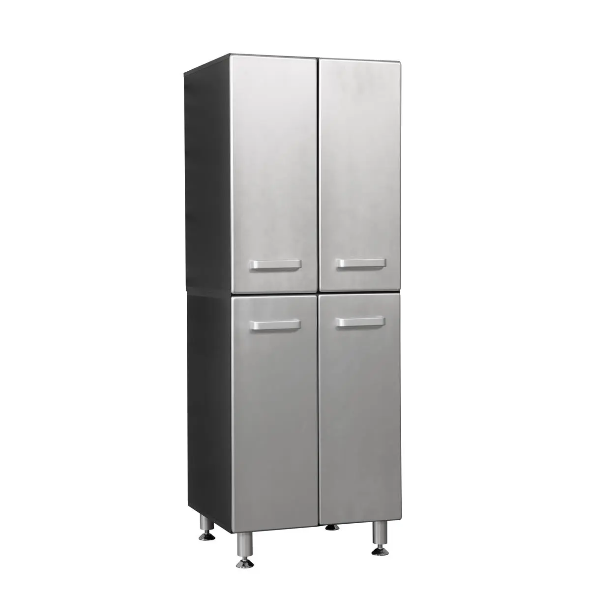 212 MAIN 71 in. Tuff-Stor 4-Door Garage Storage Cabinet, Black & Silver, 4 Shelves, Adjustable ft, Oversized Pulls, Vinyl Laminated, Industrial Look, Adjustable Feet