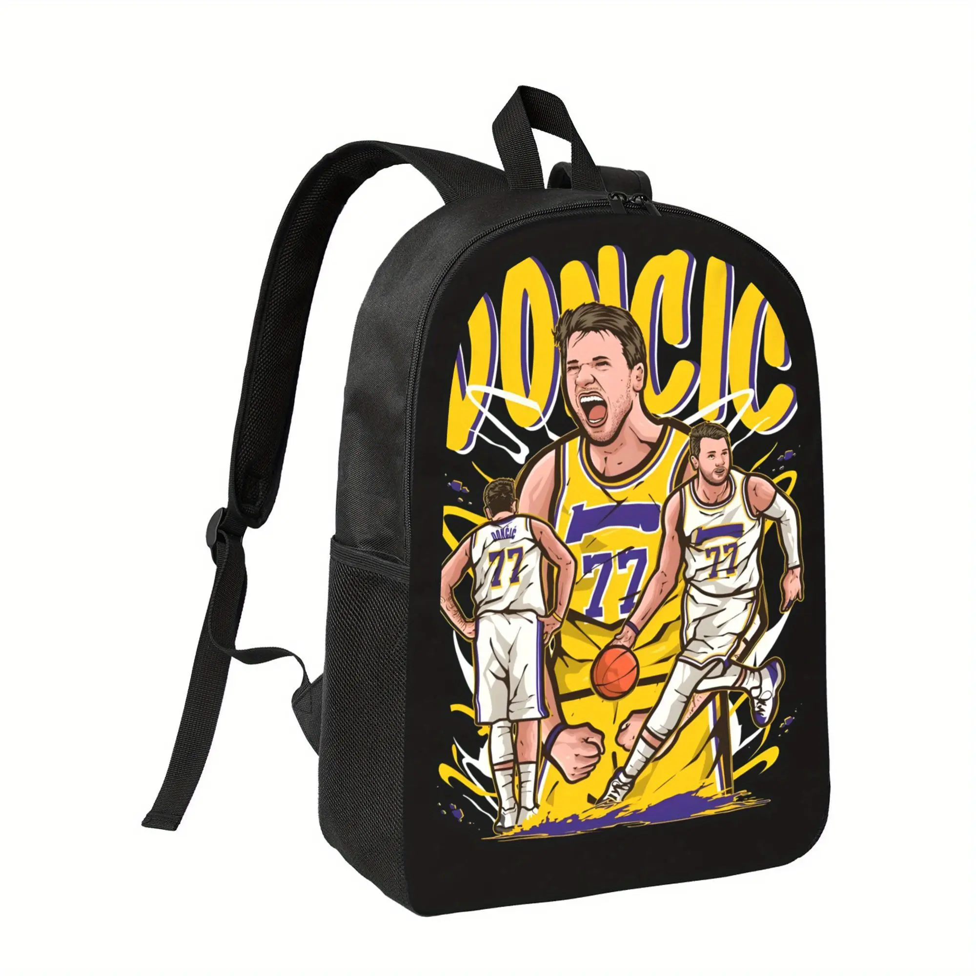 Stylish Black Basketball Backpack with "LONIC" Design - Durable Polyester, Adjustable Shoulder Straps, Zipper Closure, Perfect for Daily Commute, Casual Backpack | Dynamic Basketball Design | Zipper Closure Bag