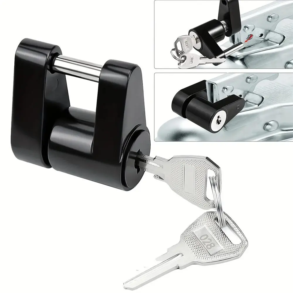 1 piece of safety zinc alloy trailer hook lock, heavy-duty trailer hook lock, suitable for hook locks and keys of cars, trucks, RVs, and boat trailers - black