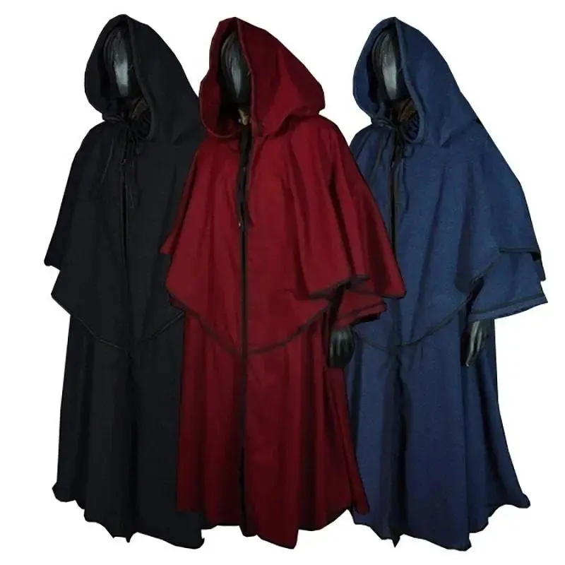 Cosplay Medieval Hooded Robe Costume Halloween Dress Up Party Adult Monk Cloak Wizard Guide Performance Clothing Stage Drama