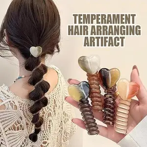 【FaddishDeal】4PCS Heart-shaped spiral hair bands, colorful telephone line, crease-free hair rope and thick and thin hair coils,  fixed rope accessory Springtok.